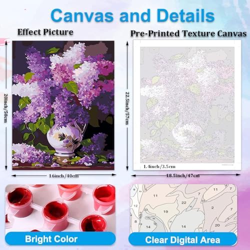 Artunion Blue Lilac in a Vase Paint by Numbers Kit for Adults,Purple Flower Paint by Number Kits, DIY Acrylic Painting Paint by Number Kits on Canvas Arts Craft for Home Wall Decor 16x20 Inch