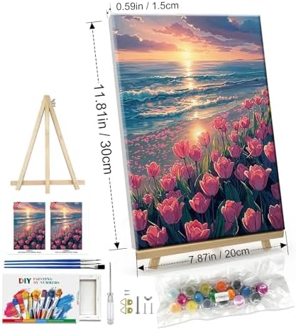 ATDMS Paint by Numbers Kit for Adults with Easel DIY Tulips Adult Paint by Number Kits on Canvas Framed Oil Painting Kits for Wall Hanging Home Room Decor 7.87x11.81 Inch