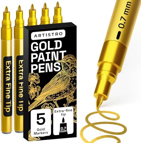 ARTISTRO Gold Paint Pens - Extra-Fine Tips - Set of 5