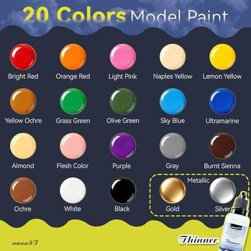 20 Colors Model Paint Set, Model Acrylic Paint Set for Brush & Airbrush Use