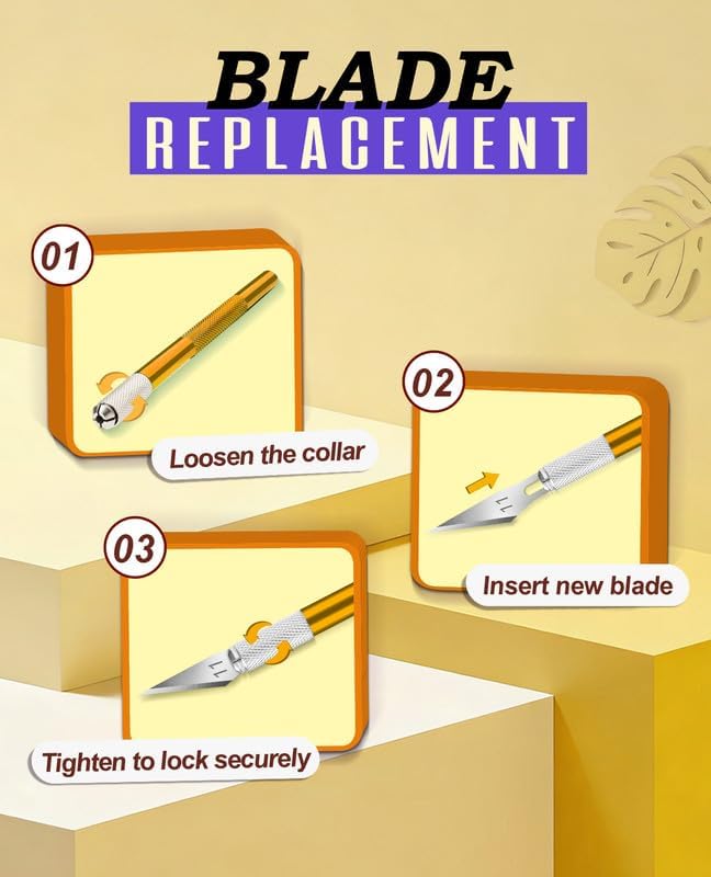 DIYSELF Hobby Knife Kit with 20#11 Blades, Aluminum Handle, 6-Inch Ruler | Hobby Knife Set with 20 #11 Blades, Ruler for DIY, Art & Model Making, Exacto Knife Kit for Crafters & Hobbyists, Gold