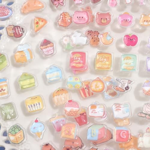 Girl's 3D Cute Japanese Puff Sticker, 100+ Kawaii Dessert and Animal Mini Puffy Stickers, for DIY Scrapbooks Planner Journals Laptops Phone Case Decoration Gifts Rewards, Cream Cheese