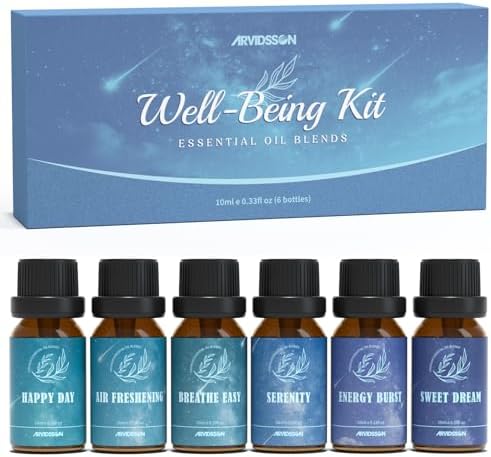 ARVIDSSON Essential Oil Blends Set, Well-Being Blend Gift Set - Sweet Dreams, Happy, Serenity, Breathe, Energy, Air Freshening, Natural Essential Oils for Diffusers, Candle Making