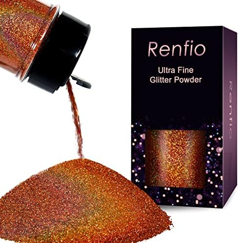 Renfio Holographic Ultra Fine Copper Glitter Powder Metallic Resin Glitter | 2.11 Oz (60g) PET Flakes Crafts Sequins 1/128" 0.008" 0.2mm Epoxy Chips Flakes for Tumblers Slime - Laser Light Copper