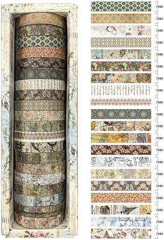 20 Rolls Skinny Vintage Washi Tape Set Retro Arts Adhesive Tapes Basic Patterns Decorative Masking Tape Sets for Craft, Kids, Scrapbook, DIY, Gift Wrapping (Ephemeral Blossoms)