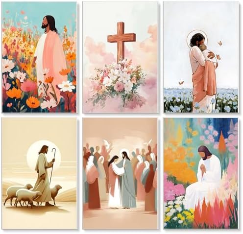 Yezavesu 6 Pack Jesus Paint by Numbers Kit for Adults Beginner 8x12 Inch | Christ Religious DIY Acrylic Painting by Numbers, Without Frame Canvas, Stress Relief Craft Kits, For Home Wall Decor Gift