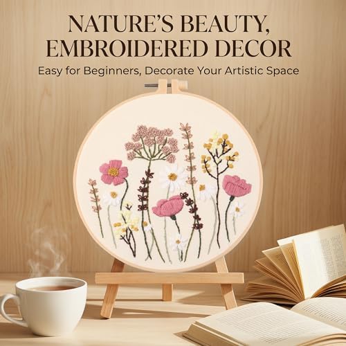 Harimau Adult Beginner Embroidery Starter Kit, Complete Set with 4 Patterns, 2 Hoops, Needles, Scissors, Instruction Guide & Stitching Video Tutorials