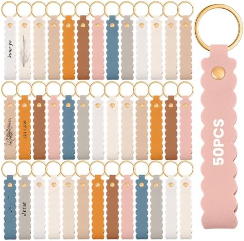 Scalloped PU Leather Keychain Blanks Laser Engraving