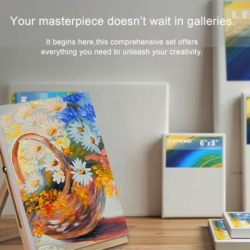 6 Pack Canvas with Tabletop Easel, Art Canvas Kit for Beginners | 6 Canvases in 3 Sizes 6 x 8,8 x 10,9 x 12 Inches,Foldable Adjustable Tabletop Wood Easel for Kids Students