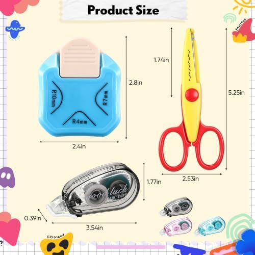 FunooFuno 11 Pcs Scrapbook Supplies Junk Journal Supplies 4 Scrapbook Tape 3 in 1 Corner Cutter Set 6 Craft Scissors Glue Tape Zig Zag Design Pattern Scissors for Crafts Card Making Schools Offices