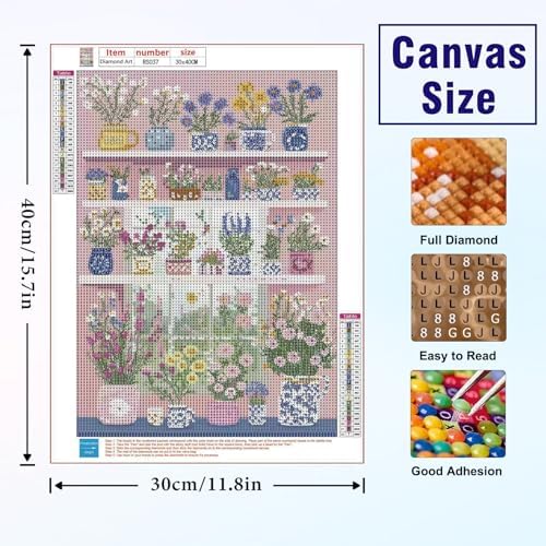 Flowers Diamond Art Kits for Adults, DIY Crafts for Adults 12x16in