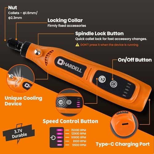 HARDELL Mini Cordless Rotary Tool,4V 5Speed 42pcs Mini Drill DIY Craft Tool