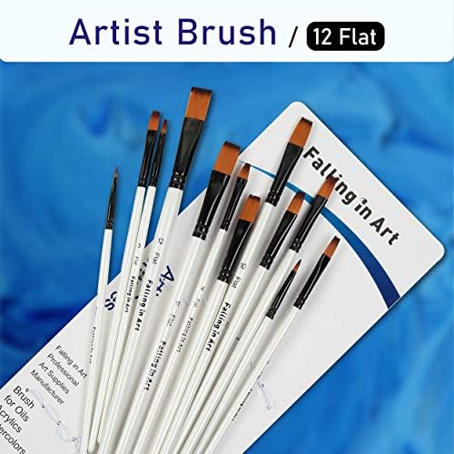 Falling in Art 12 PCS Professional Flat Paint Brushes Set