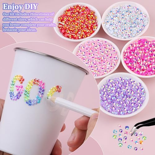 18000Pcs Resin Jelly Rhinestones for Bedazzling, Multicolor 3mm Flatback Rainbow Gems, Bedazzler Kit with 3Pcs 10ml B7000 Jewelry Glue for Crafts Crafting Book Shoes Nail Art
