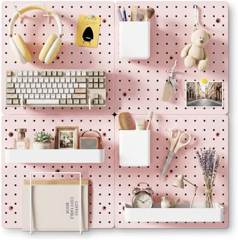 FZK Modular Plastic Pegboard Wall Organizer Kit, Pink, 12x12, 4 Panels