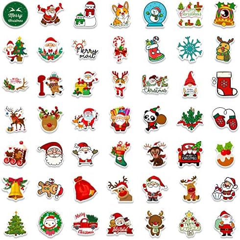 Christmas Theme Stickers, 100Pcs Vinyl Waterproof Merry Christmas Stickers for Envelopes Gifts Tags Crafts Snowboard Decorations, Funny Christmas Holiday Party Favors for Kids Teens Aduts