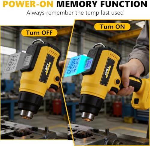 Cordless Heat Gun Compatible with Dewalt Battery, 300W High Power, with LCD Display, Adjustable Temperature 86°F~1022°F, Includes 3 Nozzles, Ideal for Shrink Tubing and Crafting (Battery Not Included)