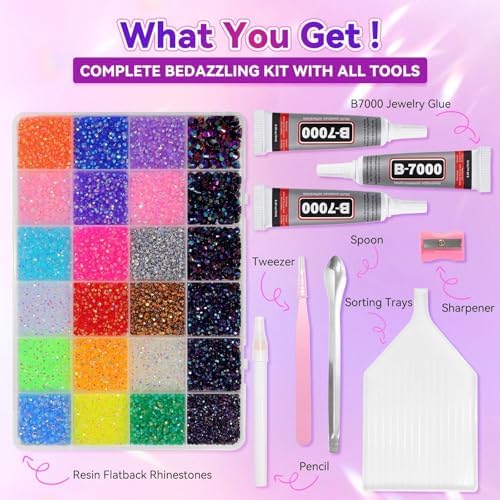 28000Pcs Color Rhinestones Bedazzling Kit, Black Blue Resin Gems for Crafts