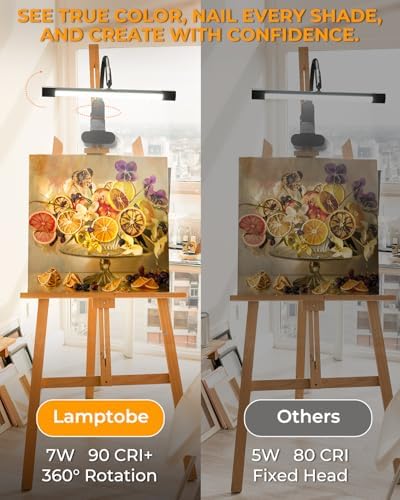 Clip-On Easel Lights for Painting,7W Artist Lamp,3 Color Modes,10 Brightness Levels,Flexible Gooseneck Clip Light for Easel,Desk,Piano,Monitor,USB Powered & No Battery(Adapter Not Included)