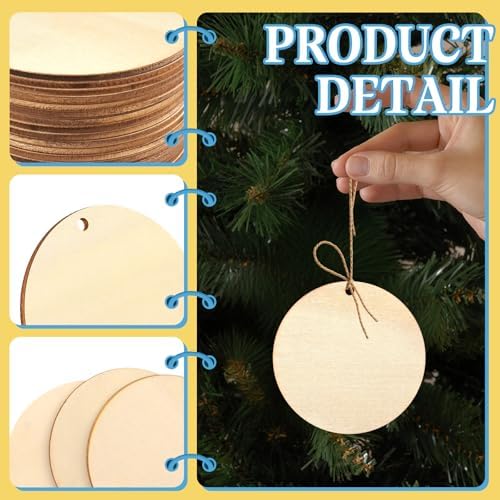FSWCCK 100 PCS 3 Inch Wood Circles for Crafts – Round Blank Discs with Holes, Unfinished Wooden Cutouts for DIY, Painting, Staining, Coasters,Laser Engraving Sign Blanks, Ornament (3inch-100 Pack)