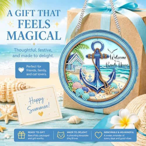 Beach Diamond Art Hanging Kit for Adult, Diamond Art Painting 8x8inch