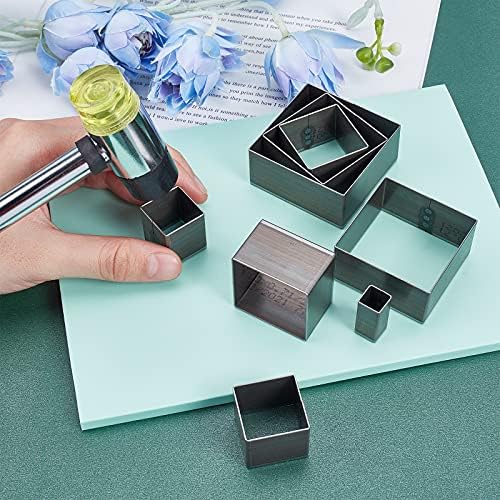 PandaHall 8pcs Die Punch Cutter, 10.5-51mm Hollow Punching Tool High Carbon Steel Die Cutter Square Leather Cutting Die for Leather Crafts
