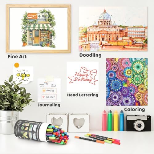 ZSCM 48 Colors Markers for Adult Coloring Books No Bleeding - Duo Tip Pens | Fine & Brush Coloring Marker for Adult Calligraphy, Illustration, Cards Drawing, Note taking Lettering, Journaling