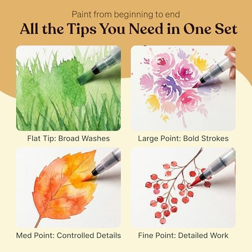 Tobios Watercolor Brush Pens – Set of 4 Refillable Water Pens for Artists