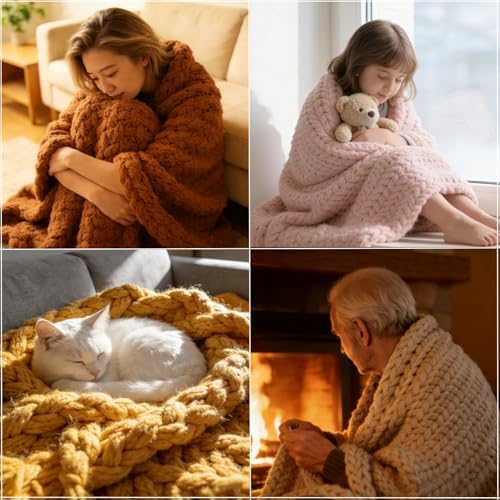 FOBEVTEF 46'' DIY Chunky Knit Blanket Loom, Wooden Loom Frame for DIY Throw Blankets, Adjustable Size Hand Knitting Kit | No Needles Required | Foldable & Portable | Beginner Friendly Yarn Craft