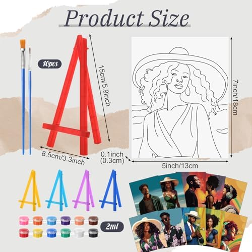 Blosssound 10 Set Pre Printed Canvas Pre Drawn Canvas Painting with Easel Kits 5" x 7" Outline Painting Panels for Beginners, DIY Craft Project, Party Favor, Home Decors(Black Couple)