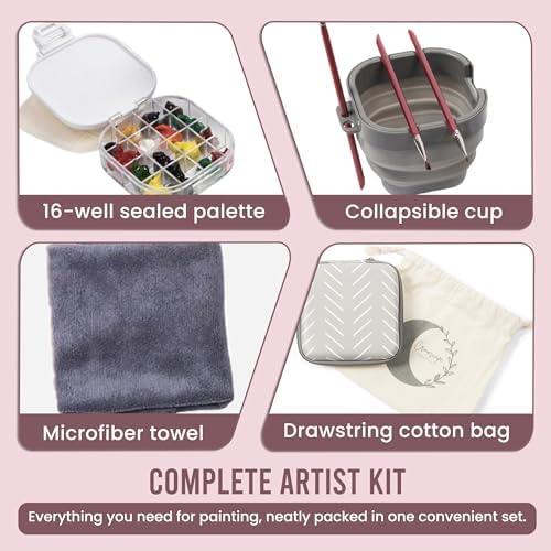 Airtight Watercolor Palette with Lid - Set of 5 Paint Brush Holder Cup with Paint Palette | Acrylic Paint Palette | Paint Brush Cleaner Cup | Painting Accessories | Painting Palette Gifts for Artists