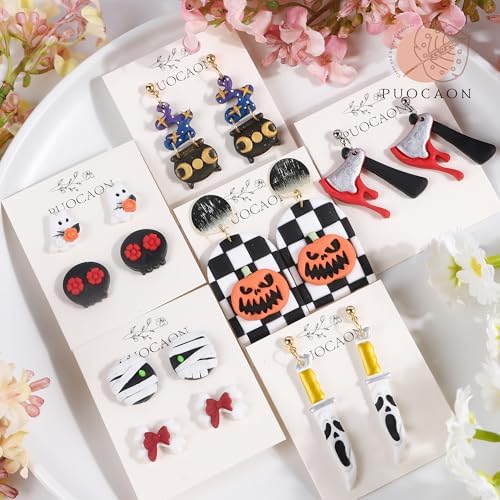 Puocaon Halloween Polymer Clay Cutters - 18 Pcs Horror Ghost Bat Halloween Clay Cutters for Polymer Earrings Jewelry Making Thriller Movie Design