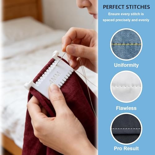 4 PCS Clip-On Sewing Ruler, Edge Stitch Lock Sewing Gauge with 2mm 3mm 4mm 5mm Spacing, Hand Quilting Template Tool for Even Hemming Stitches