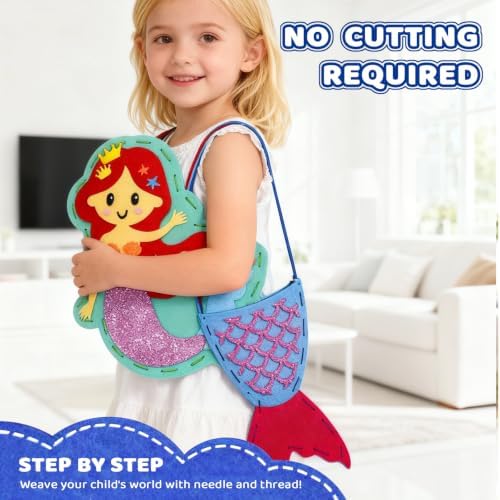 powerful xishan Mermaid Sewing Kit for Kids Ages 4-8| 9 Beginner Projects