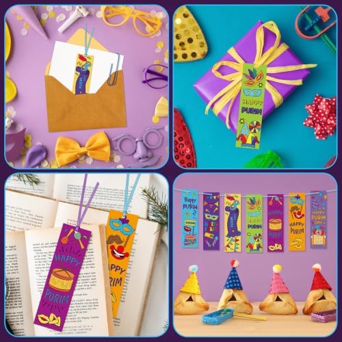 72Pcs Purim Color Your Own Bookmarks, Coloring Blank Bookmarks for Kids