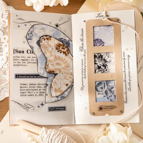 Vintage Landscape Butterfly Plant Flower PET Tape Stickers For Journaling Scrapbooking Laser Silver Ink Floral PET Tape Junk Journal Decorations Collage Tapes Set Scrapbook Stationery Planner Stickers