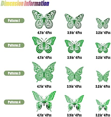 SAOROPEB 3D Butterfly Wall Decor 48 Pcs Dark Green Butterfly Decorations | 4 Styles 3 Sizes, Green Birthday Butterfly Party Decorations Butterfly Cake Decorations, Removable Stickers