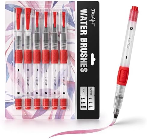 JusArt Water Brush Pens 6-Pack Leak-Proof Refillable Watercolor Pens