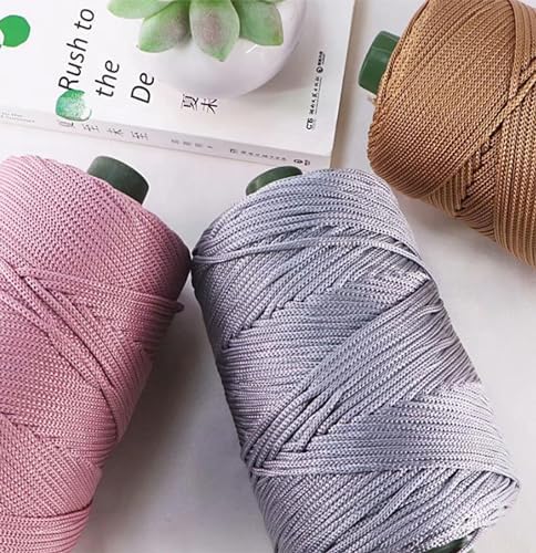 400gram Light Grey Art Yarn Cord Polyester Yarn Macrame Knitting Crocheting DIY Bags Crochet Basket Summer Hat Craft Cord 3mm Macrame Cord Rope 438yds 1314 Feet
