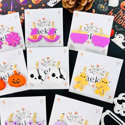 Xaekicr Halloween Polymer Clay Cutters Set – 8Pcs Clay Cutters for Earrings, Pumpkin Skull Witch Hat Molds for DIY Clay Jewelry Making