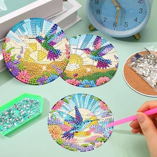 8 Pcs Diamond Art Coasters Kit for Adult with Holder, Diamond Coaster 4x4in