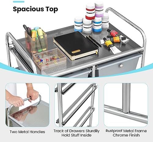 Giantex 10 Drawers Rolling Cart, Classroom Organizers, Storage Cart with Wheels, for Teacher Office Home School Supplies Tool Craft Art Paper, Black Gradient