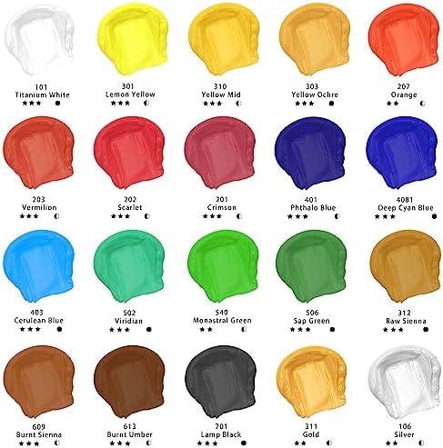Artecho 20 Colors Acrylic Paint 120ml /4.05oz Tube | Semi Glossy Finish, High Pigment Rich Color Craft Paint for Canvas, Rocks, Wood, Fabric, Ceramic, Non-Toxic