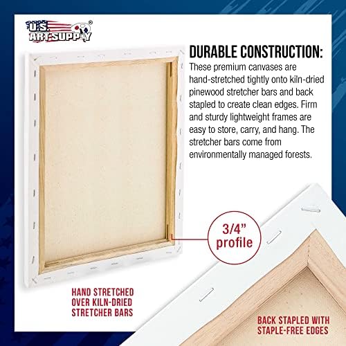 U.S. Art Supply 18"x24" Stretched Canvas for Painting, 3/4" Profile, 3-Pack