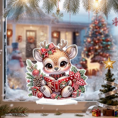 Christmas Diamond Art Kits for Adults,Fawn Reading Book Diamond Painting