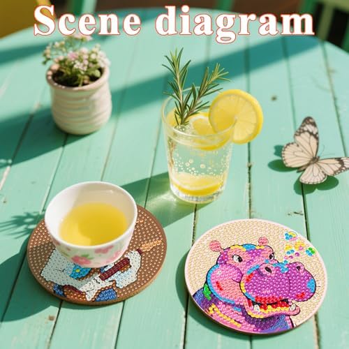 DOTSOPS 8 Pcs Animal Diamond Painting Coasters for Beginners with Holder