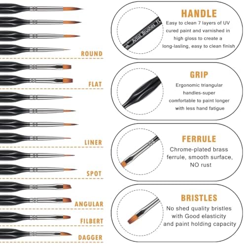 Brusarth Detail Paint Brushes, Miniature Paint Brushes Set, 16 pcs | Model Brushes Micro Detail Paint Brush Set,Fine Detailing for Acrylics,Oils,Watercolors & Paint by Number,Figurine