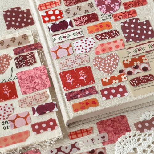 300 Pcs Fabric Texture Washi Stickers, 6 Packs Vintage Scrap Decals