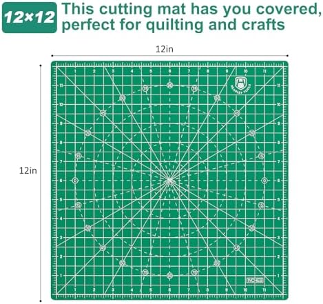 Headley Tools 12"x12" Rotating Cutting Mat, Self Healing Mat with 360-Degree Rotation & Anti-Slip Base, Sewing Board Cutting Mat Perfect for Fabric Quilting Leather Hobby Project, Green