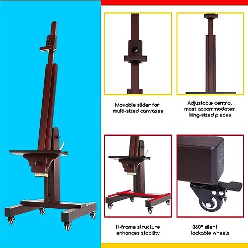MEEDEN Extra Large Painting Easel: Holds Canvas Up to 71" for Art Studio | Professional Solid Beechwood Large Easel, Tilts Flat Easily Wooden Floor Easel for Adult Artist Beginners, Deep Walnut